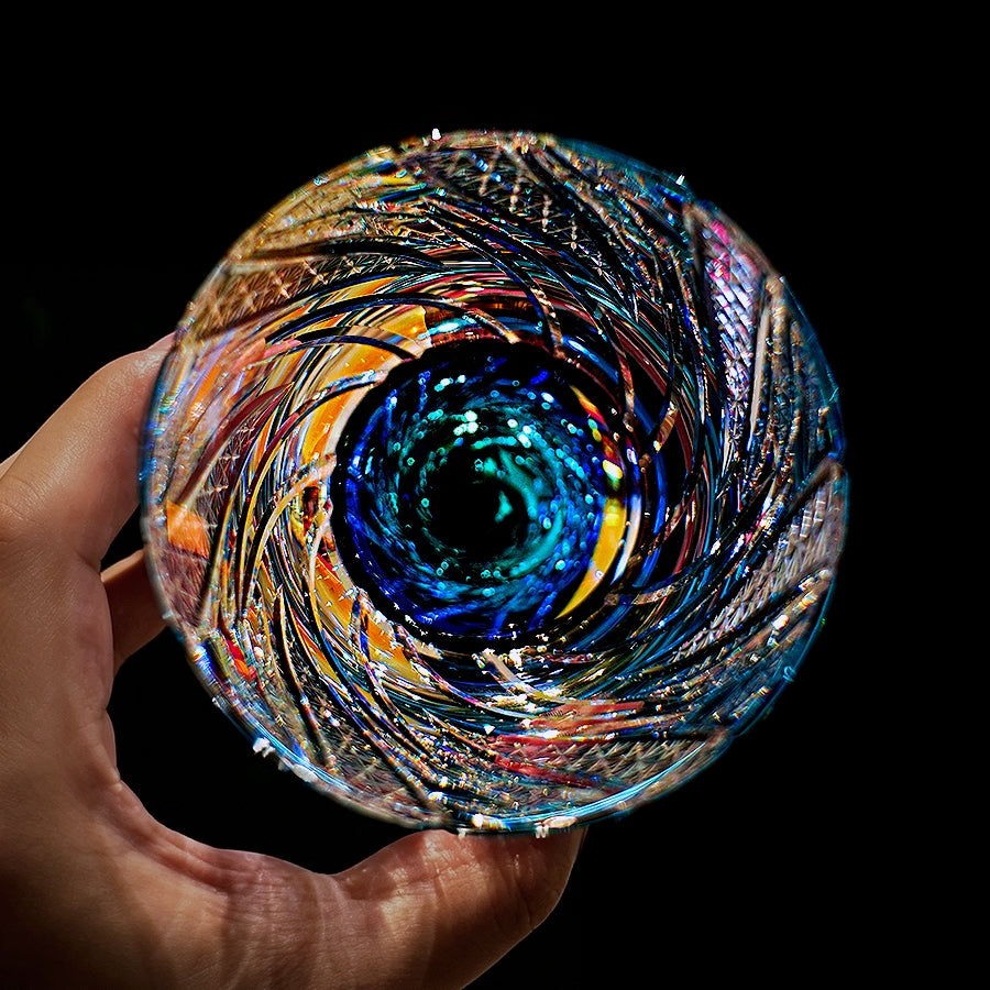 Verre à whisky en cristal iridescent Ryusei fait main Edo Kiriko avec coffret en bois