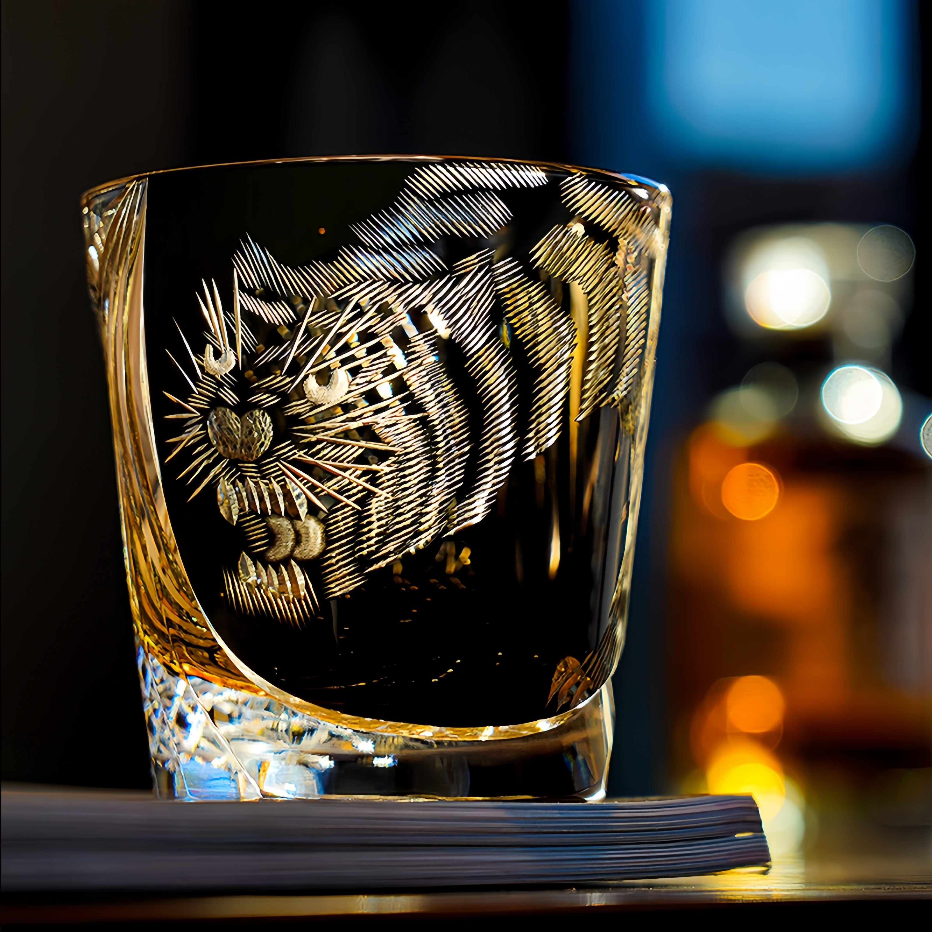 Edo Kiriko Handcrafted Kuro Tora Whisky Glass With Wooden Box