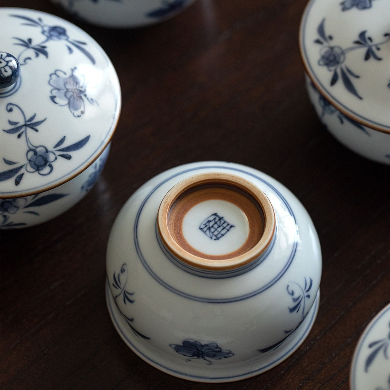 Arita Ware Hana Chobu Lidded Teacup Set of Five