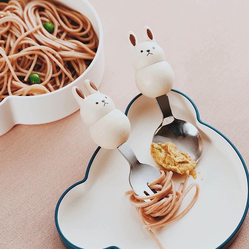 Japanese Handcrafted Pet Sculpture Wooden Handle Children's Utensil