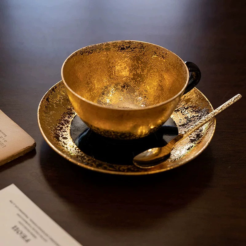 Arita Ware Handcrafted Kinsai Black Gold Coffee Cup/Saucer Set