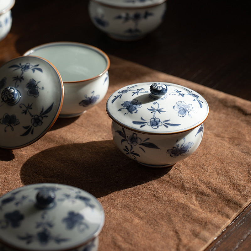 Arita Ware Hana Chobu Lidded Teacup Set of Five