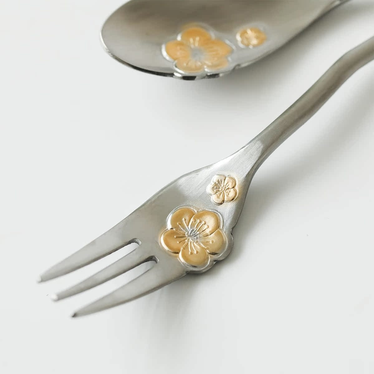Japanese Sakura Stainless Steel Dessert Spoon and Fork Collection