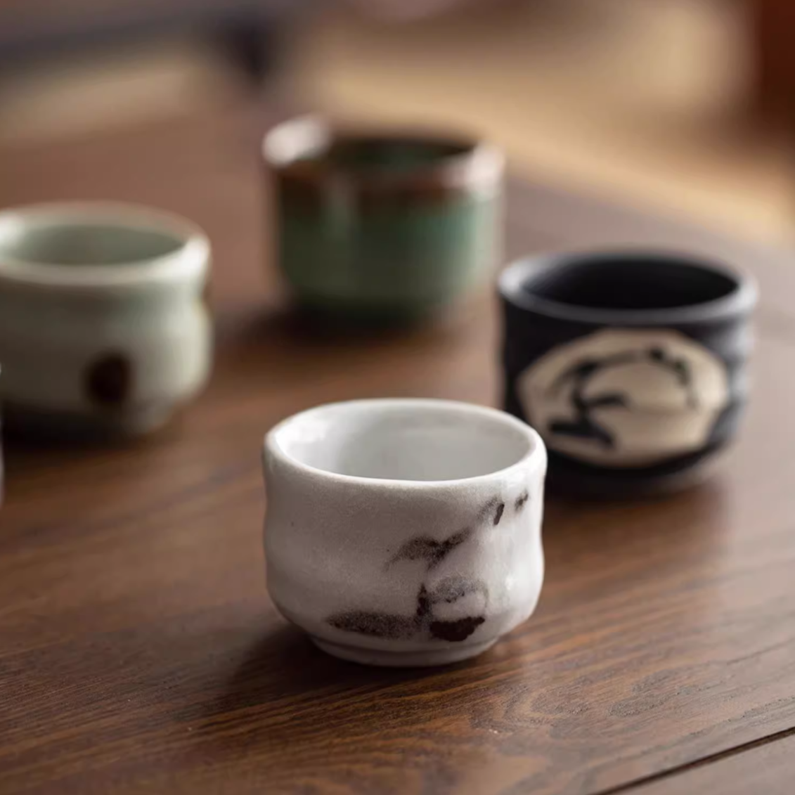 Hatsuichi Mino Ware Handcrafted Yuugiri Ceramic Tea Cups Set Of Five