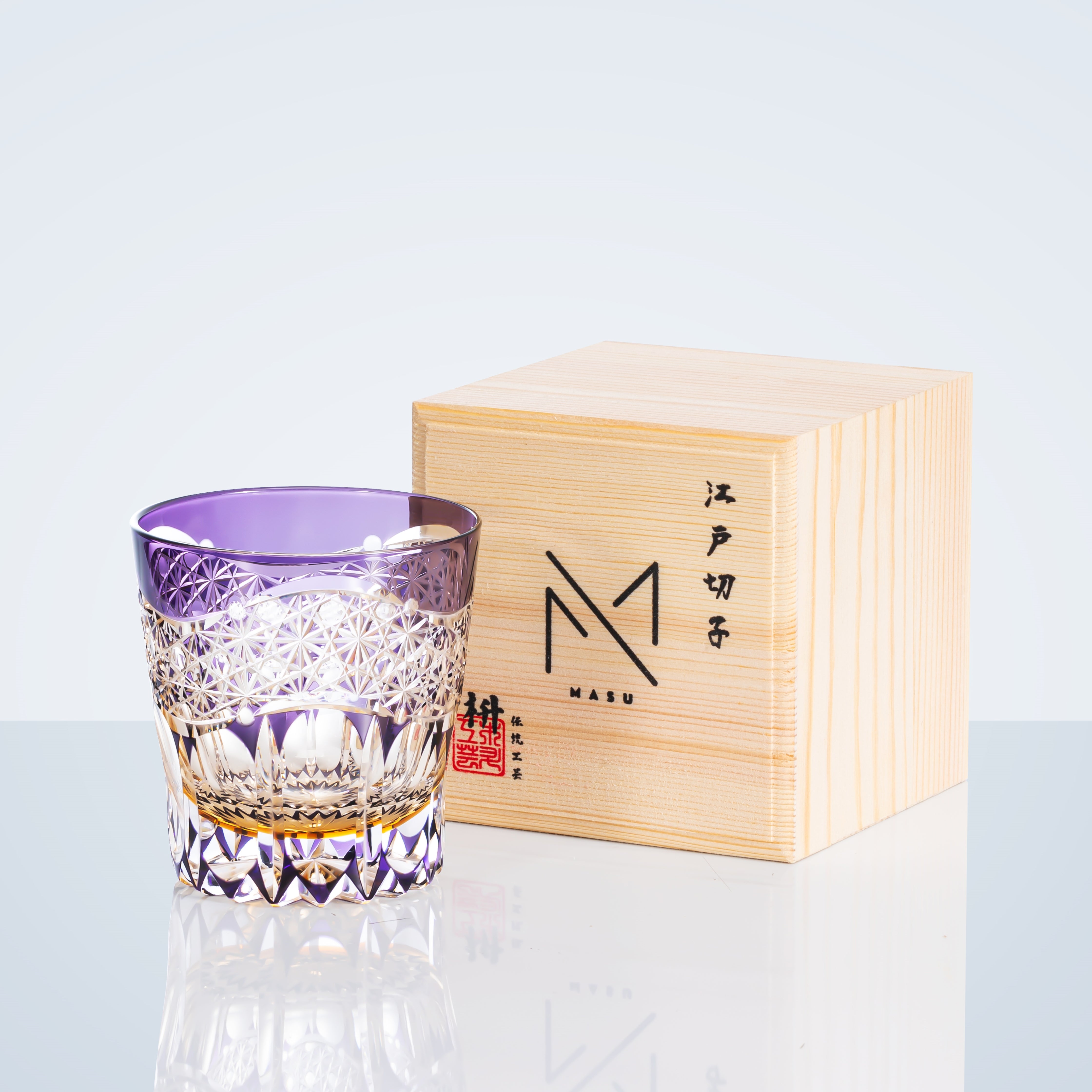 Edo Kiriko Handcrafted Amethyst Prism Whisky Glass With Wooden Box