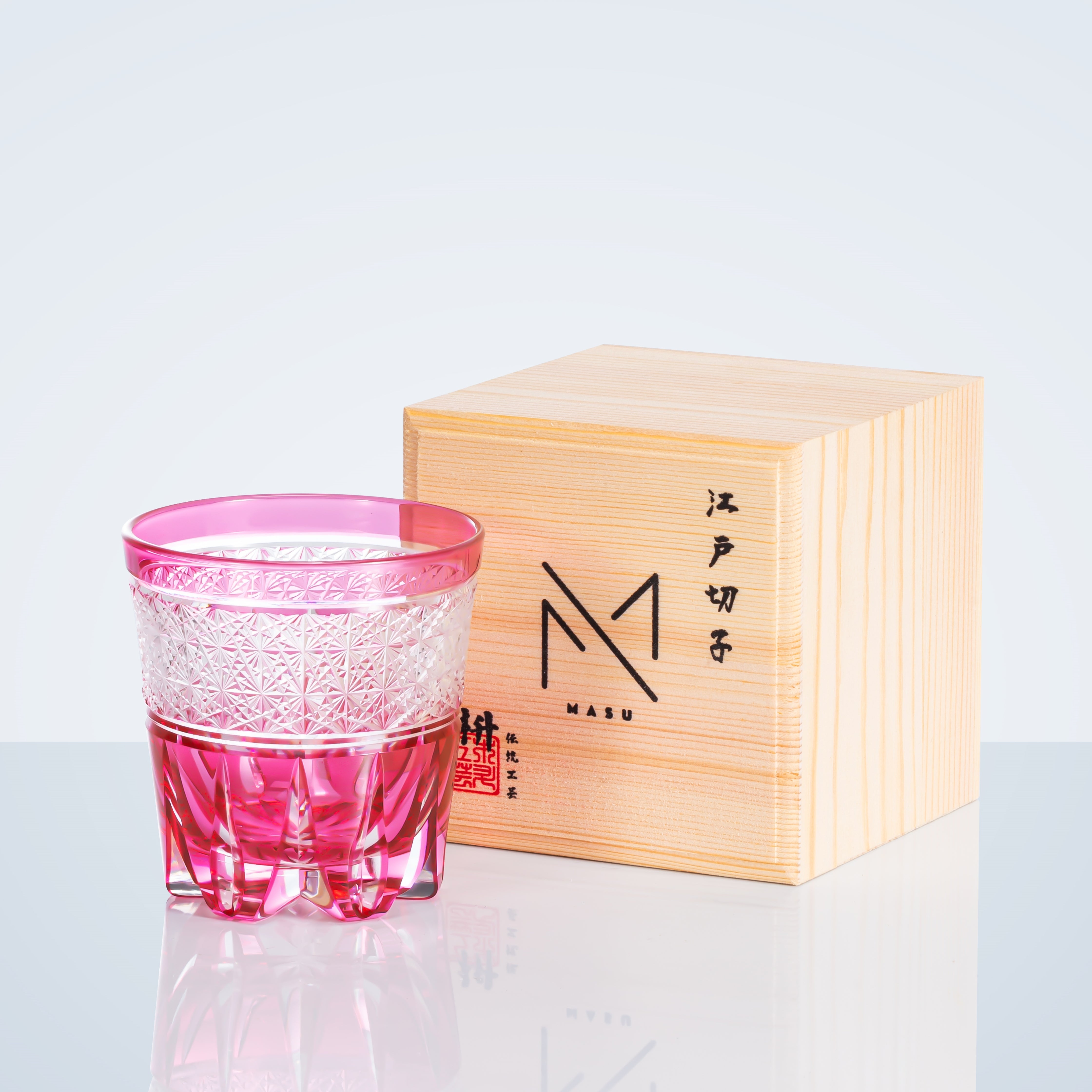 Edo Kiriko Handcrafted Sakura Radiance Whisky Glass With Wooden Box