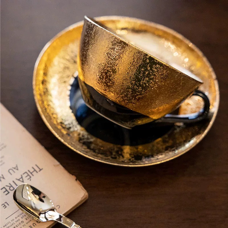 Arita Ware Handcrafted Kinsai Black Gold Coffee Cup/Saucer Set