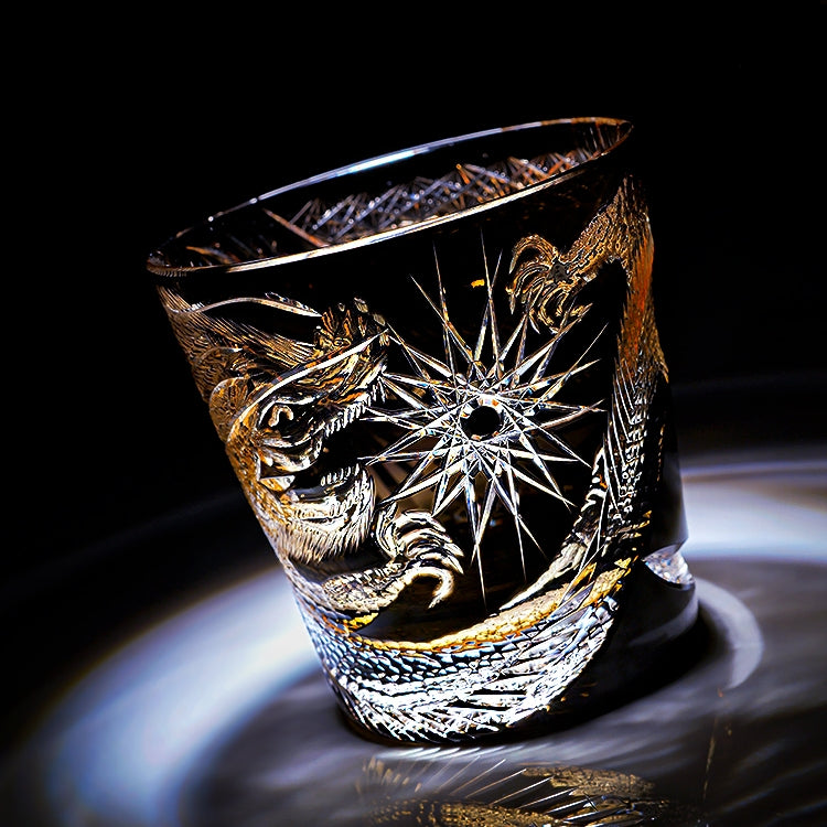 Edo Kiriko Handcrafted Soaring Dragon Whisky Glass With Wooden Box