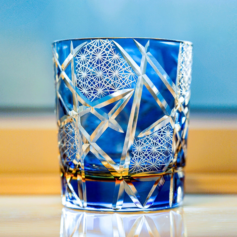 Edo Kiriko Handcrafted Crane Lightning Whisky Glass With Wooden Box