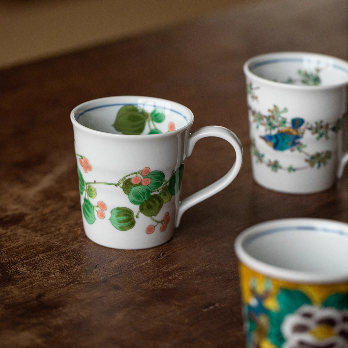 Kutaniyaki Handcrafted Hana Tori Cup Collection