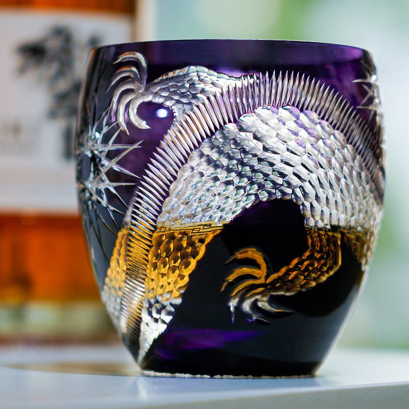 Edo Kiriko Handcrafted Majestic Dragon Whisky Glass With Wooden Box