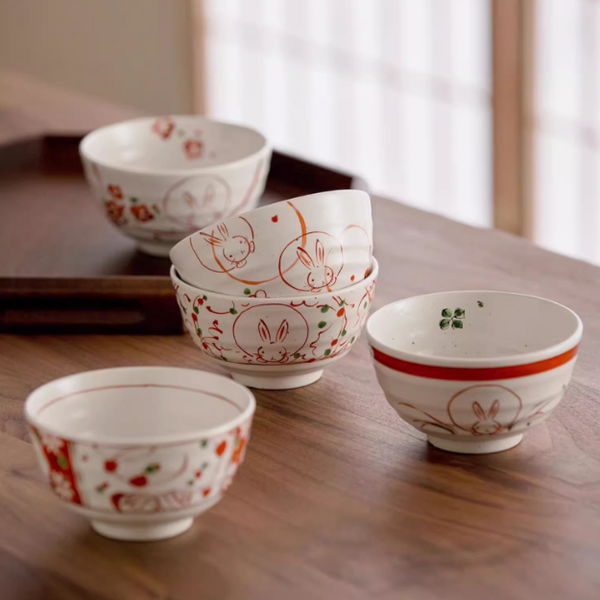 Mino Ware Fuka Rabbit Ceramic Bowl Set of Five - MASU