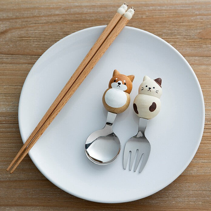 Japanese Handcrafted Pet Sculpture Wooden Handle Children's Utensil
