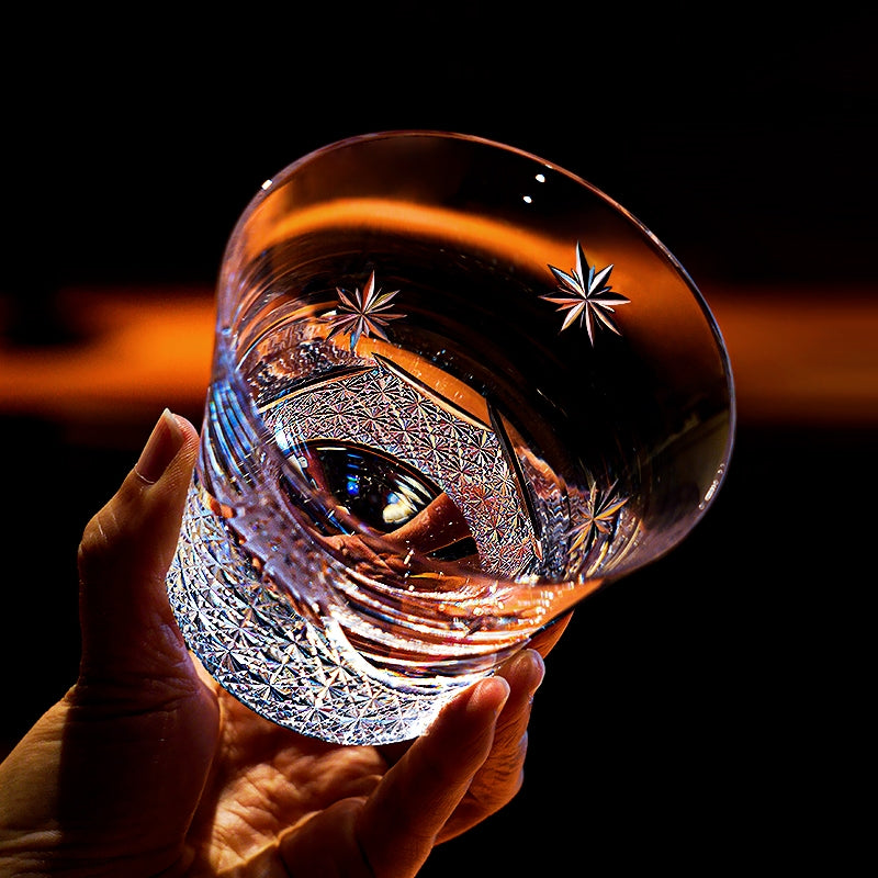 Edo Kiriko Handcrafted Fuji no Mine Whisky Glass With Wooden Box