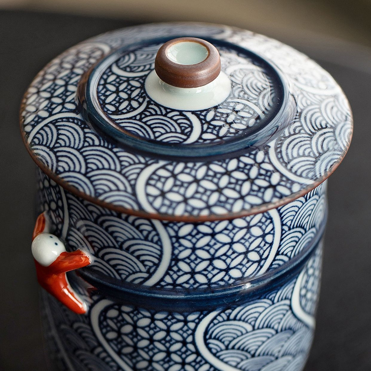 Arita Ware Seigaiha Shippou Lidded Ceramic Teacup