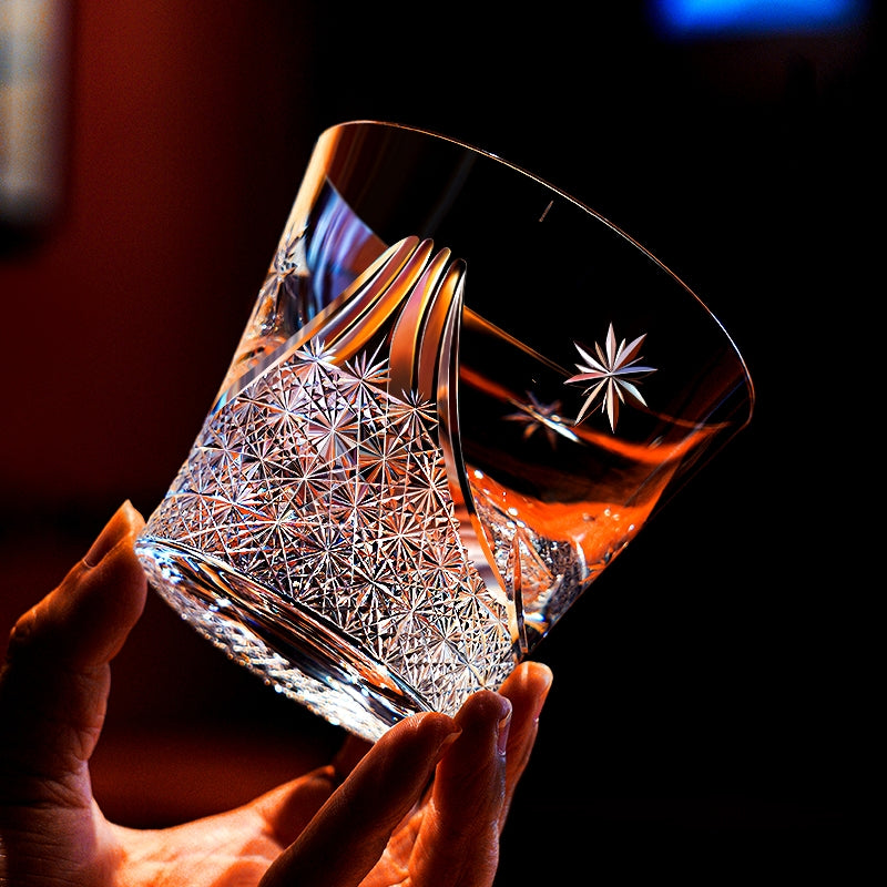 Edo Kiriko Handcrafted Fuji no Mine Whisky Glass With Wooden Box