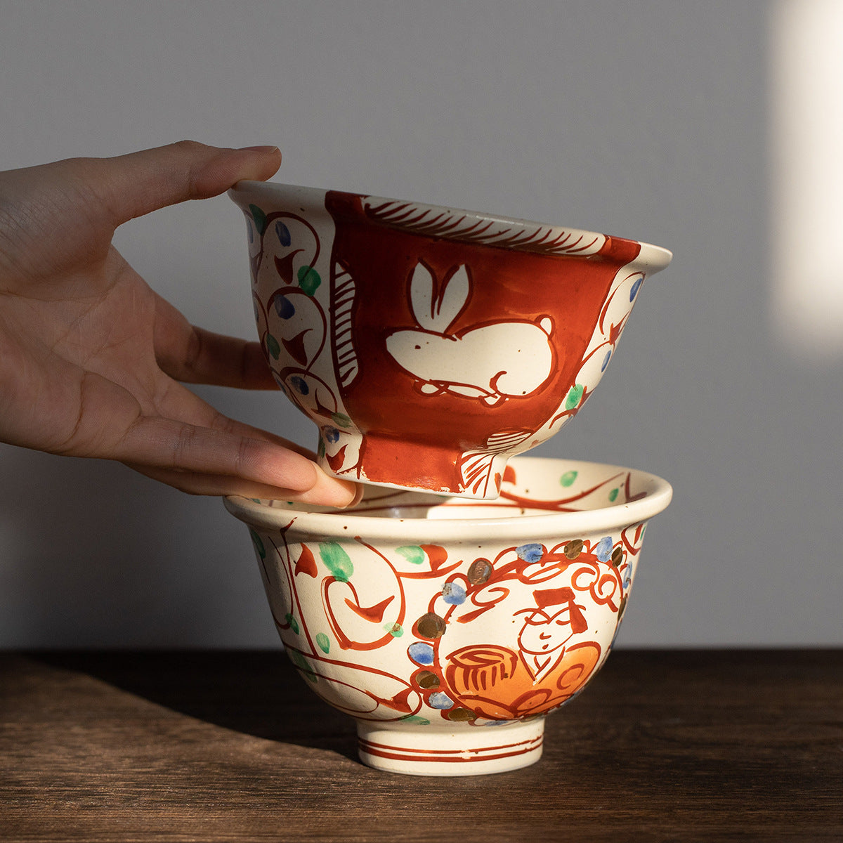 Seto Ware Handcrafted Akae Ceramic Rice Bowl Collection