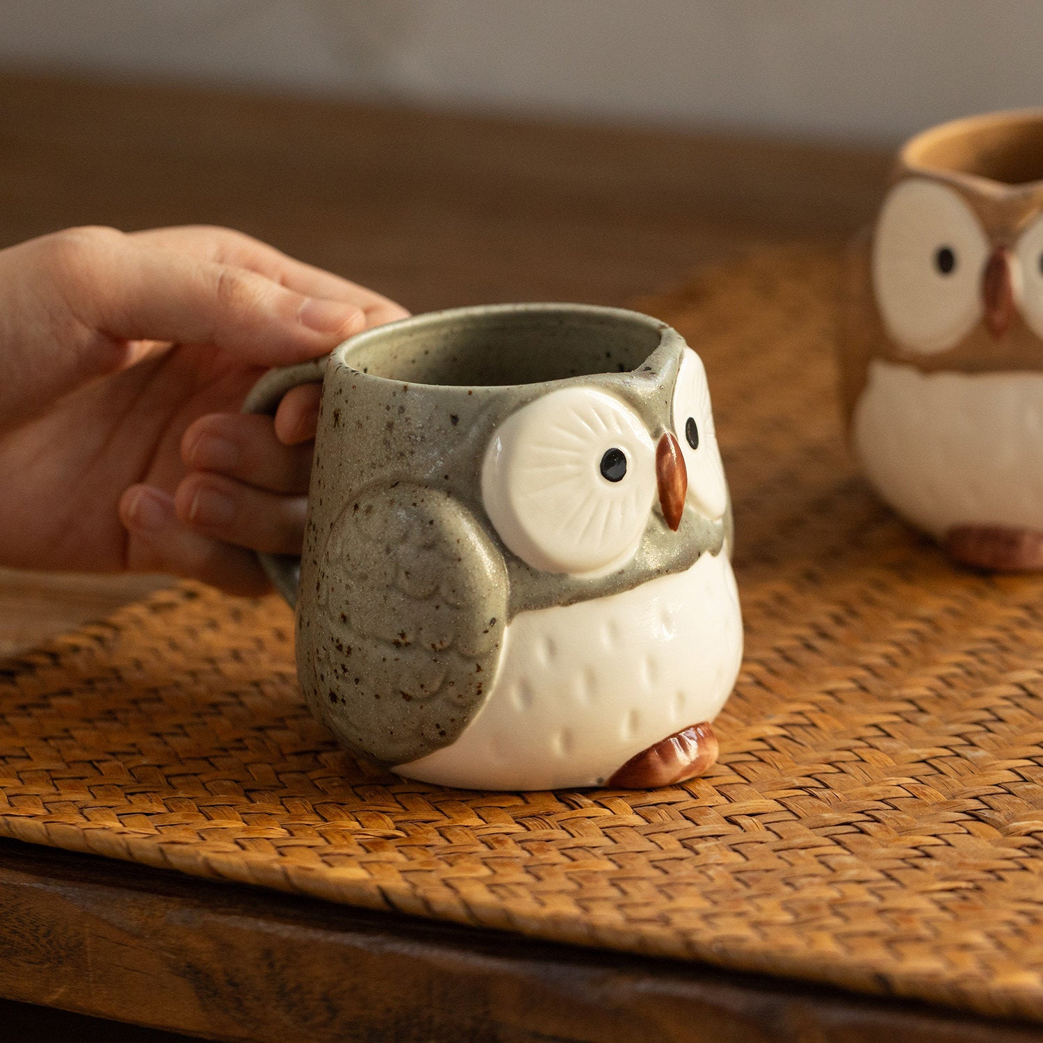 Mino Ware Fukuro Rustic Ceramic Owl Mug Collection