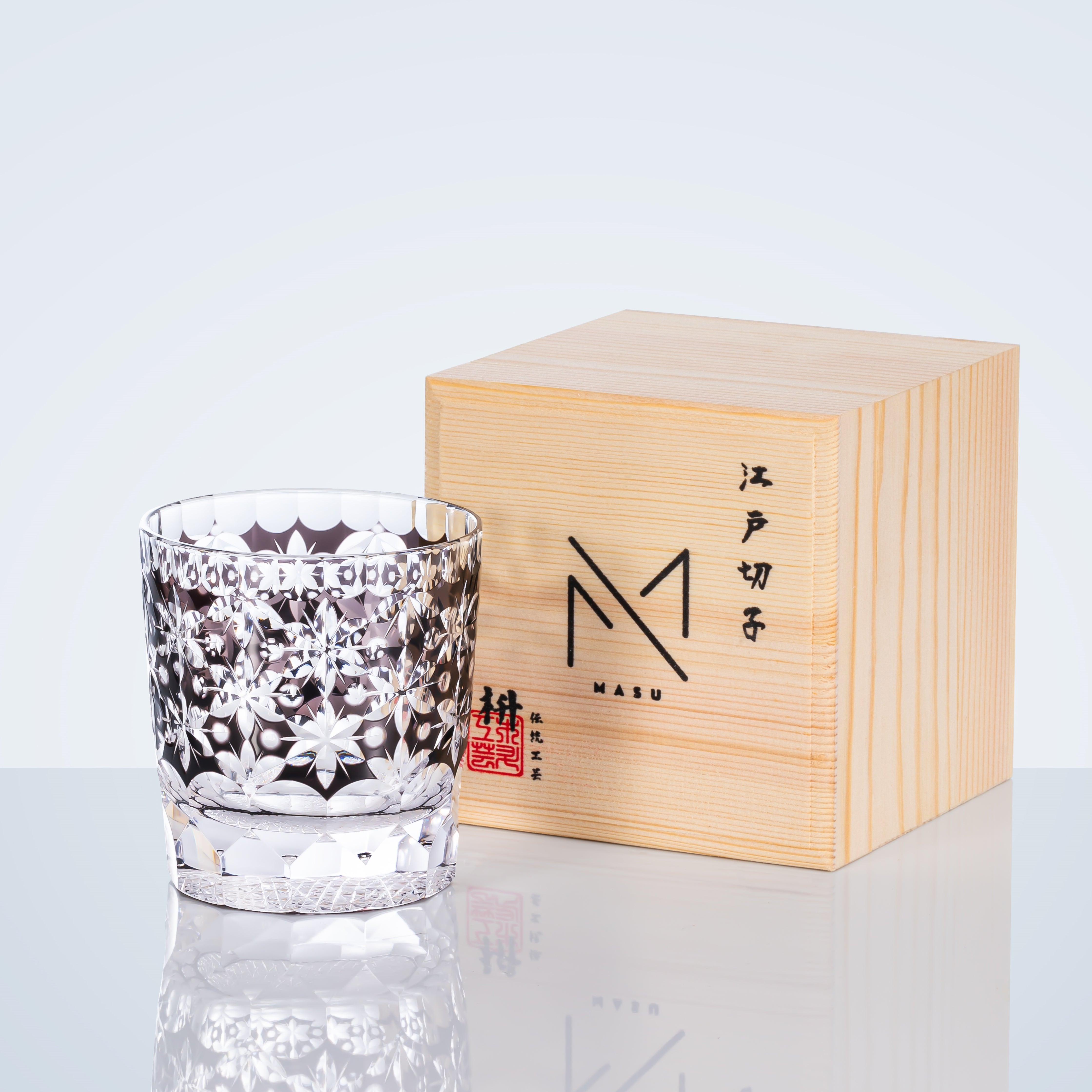 Edo Kiriko Handcrafted Sakura Snow Whisky Glass With Wooden Box