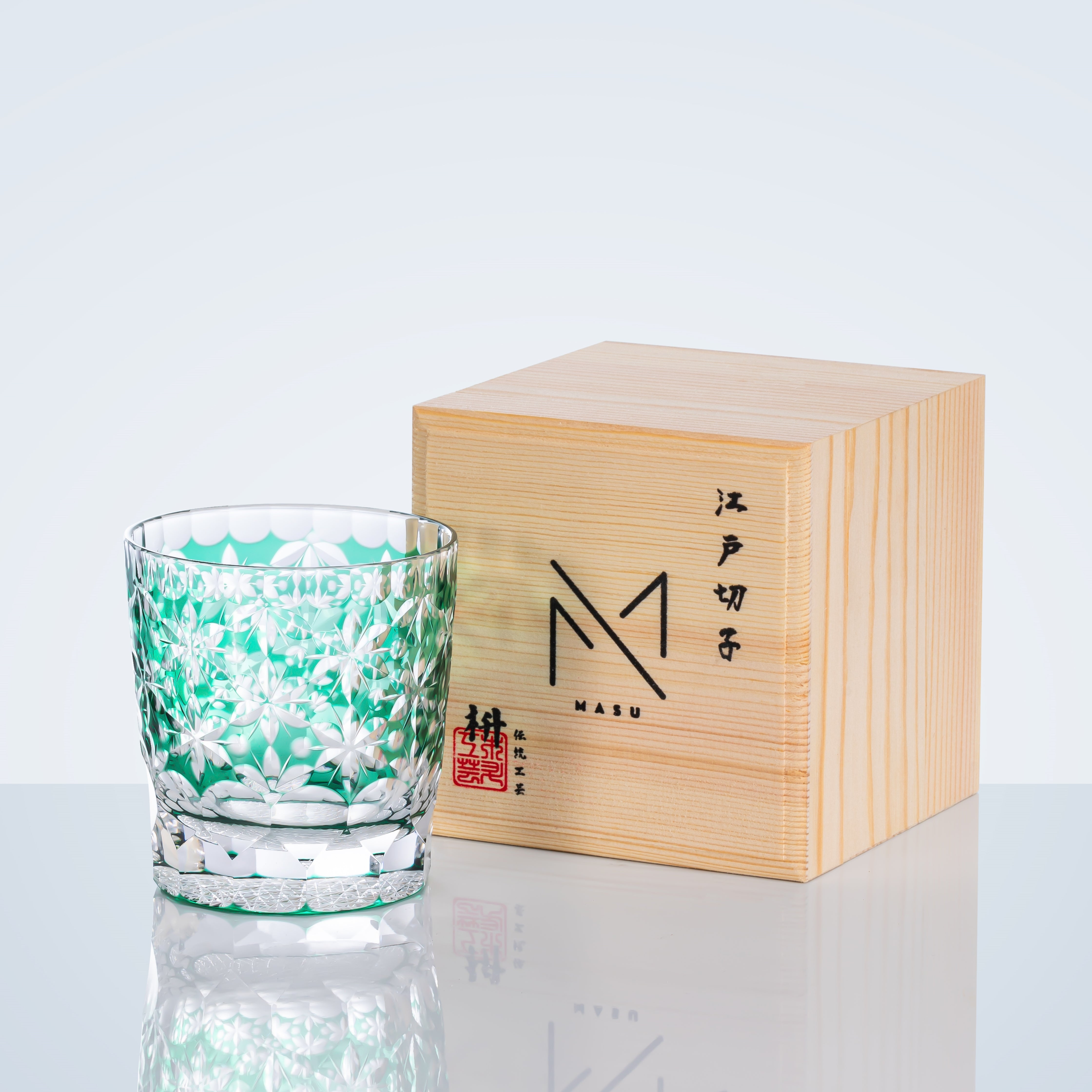 Edo Kiriko Handcrafted Sakura Snow Whisky Glass With Wooden Box