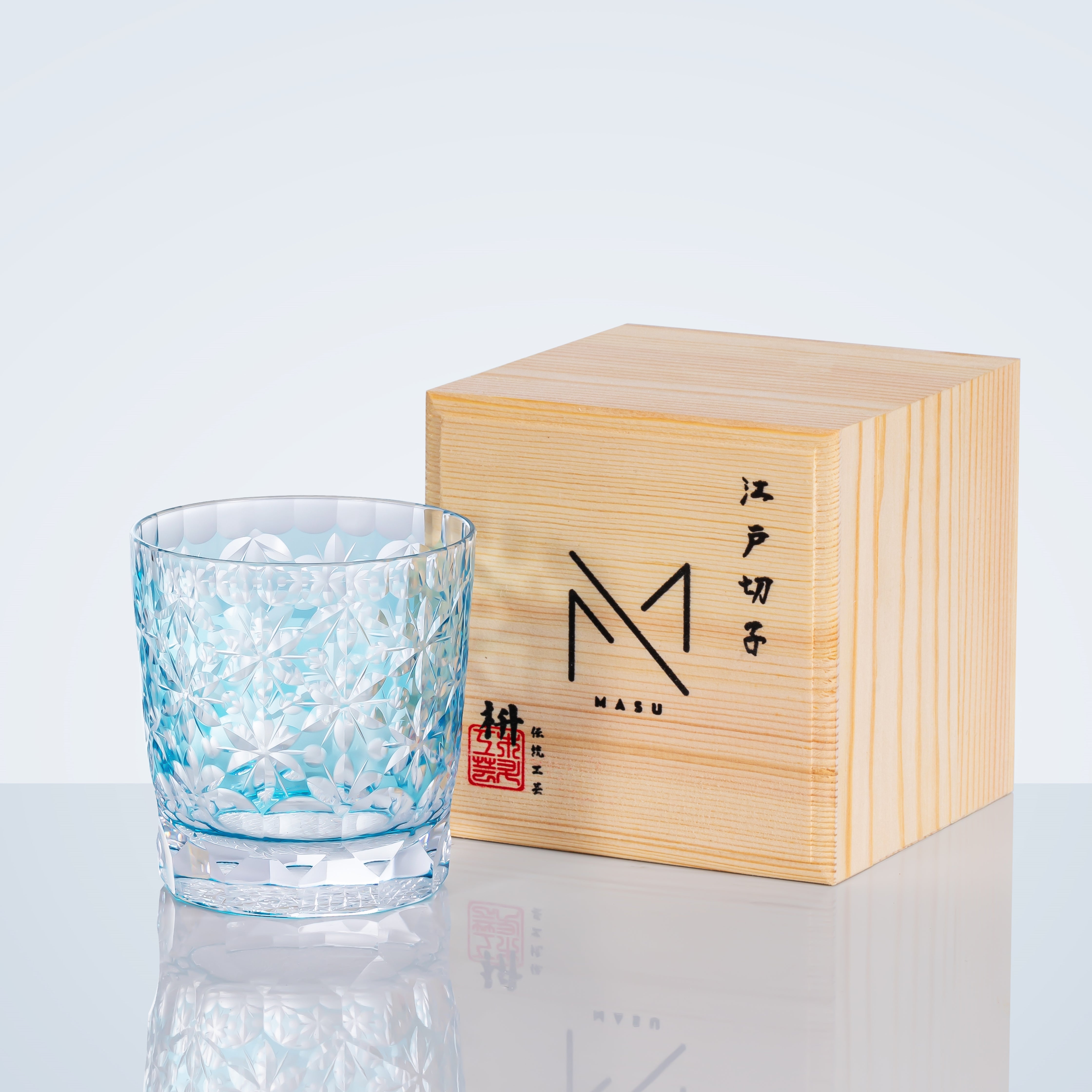 Edo Kiriko Handcrafted Sakura Snow Whisky Glass With Wooden Box