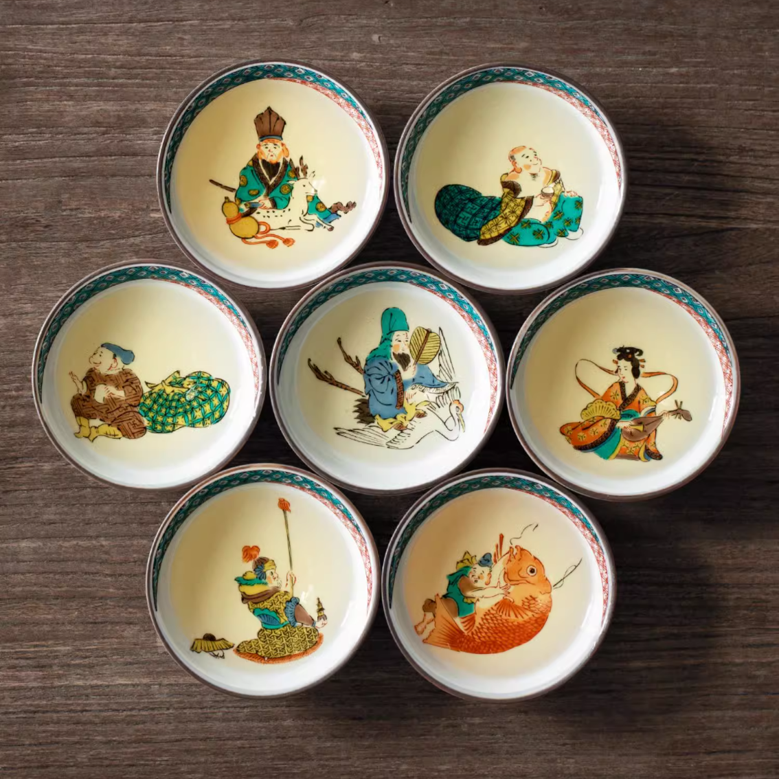 Kutaniyaki Shichifukujin Tea Cup Set