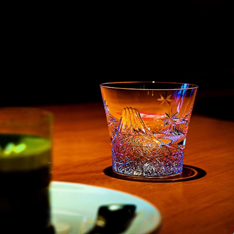Edo Kiriko Handcrafted Fuji no Mine Whisky Glass With Wooden Box