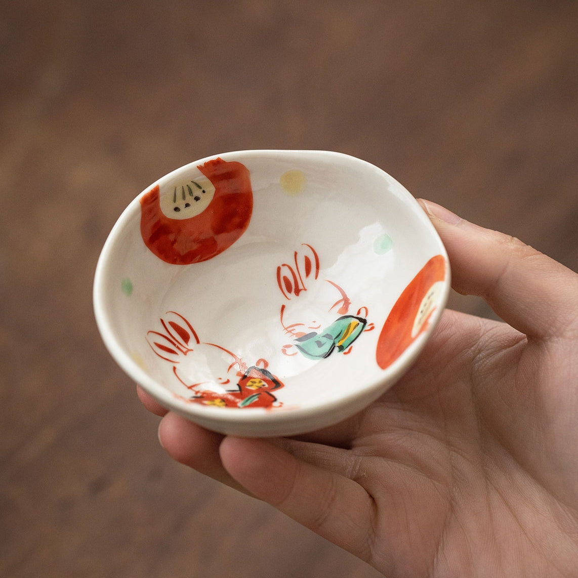 Ensemble de six bols Kobachi en céramique Ryochen Keshiki de Mino Ware avec boîte en bois