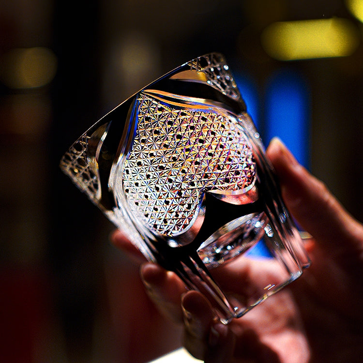Edo Kiriko Handcrafted Spade Serenity Whisky Glass With Wooden Box