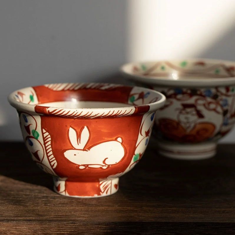 Seto Ware Handcrafted Akae Ceramic Rice Bowl Collection