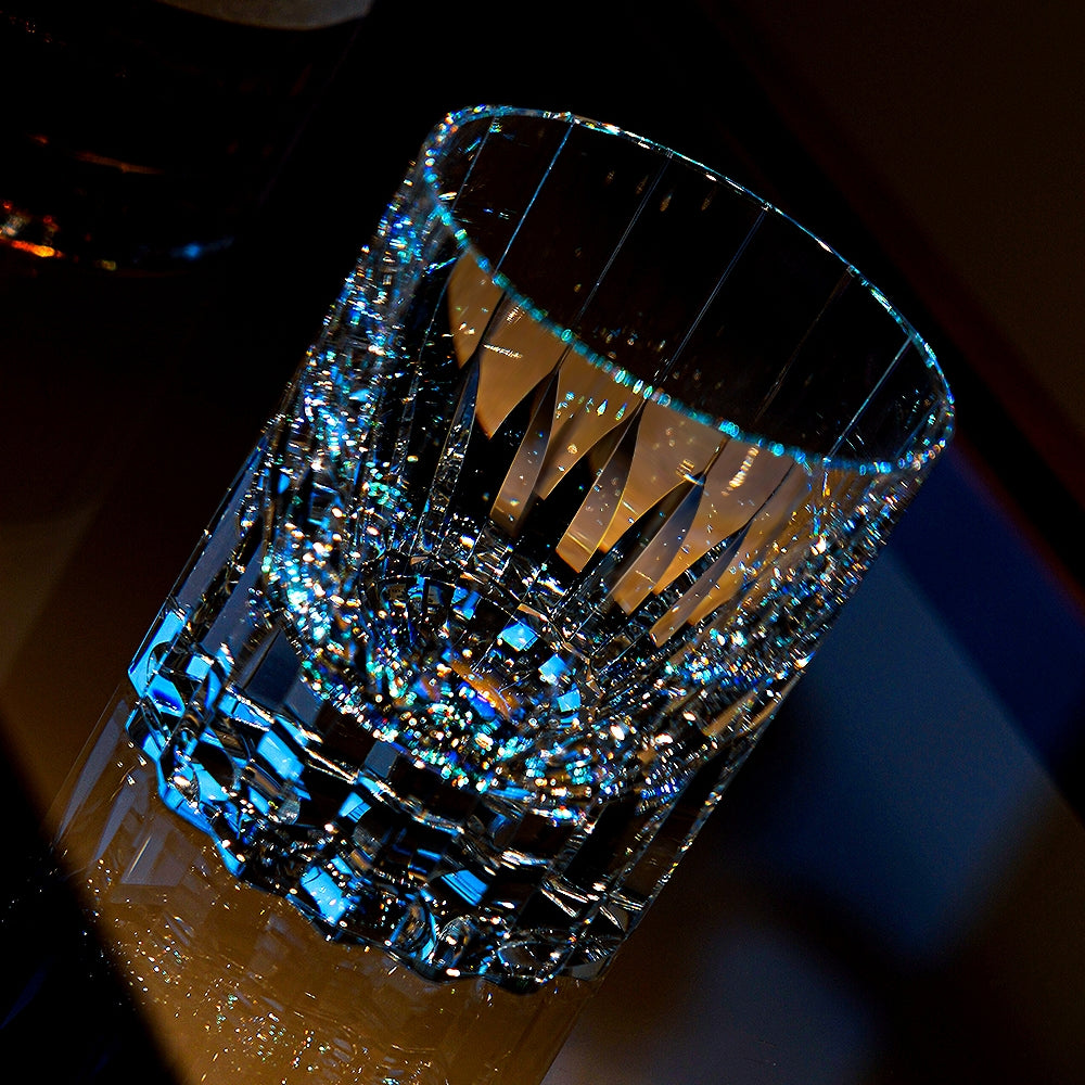 Edo Kiriko Handcrafted Crystal Royale Iridescent Whisky Glass with Wooden Box