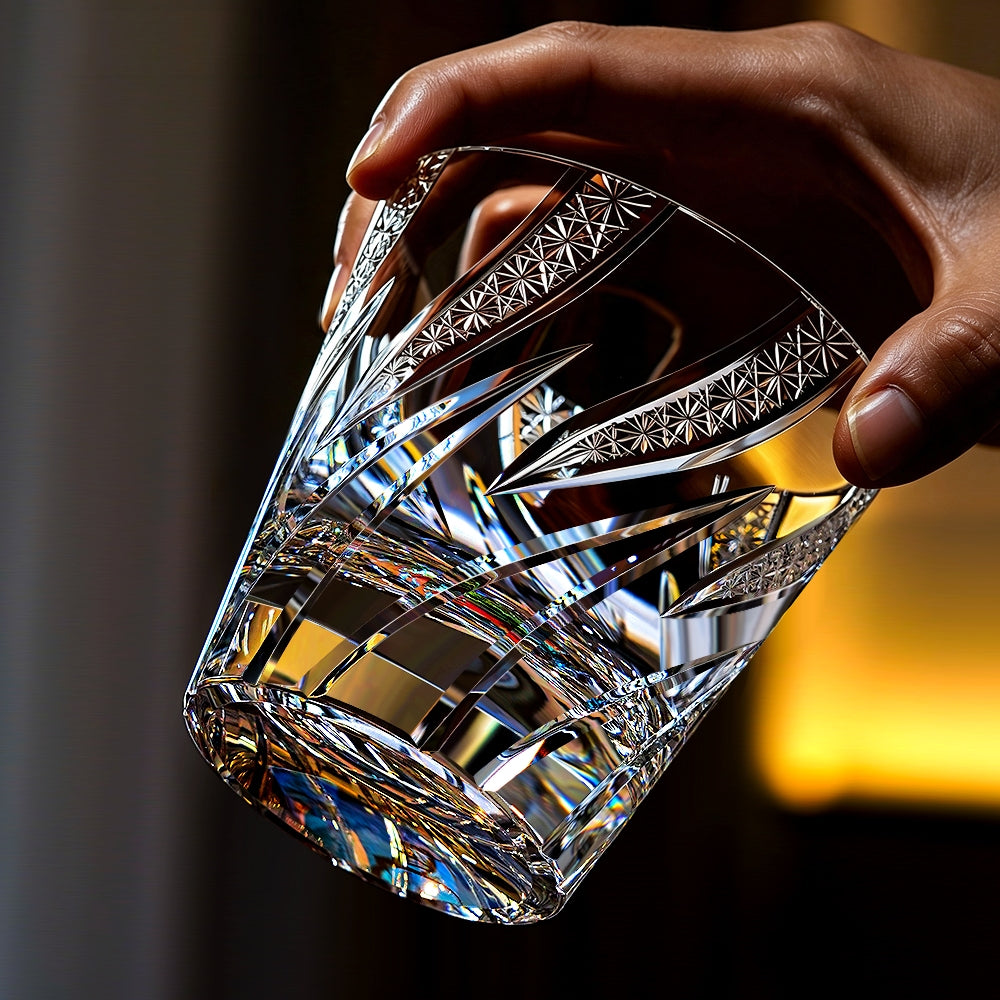 Verre à whisky en cristal iridescent Ryusei fait main Edo Kiriko avec coffret en bois