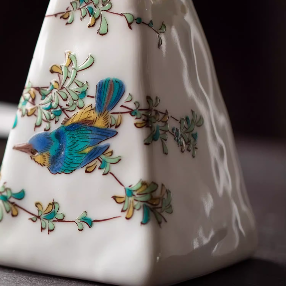 Kutaniyaki Handcrafted Sparrow Floral Vase