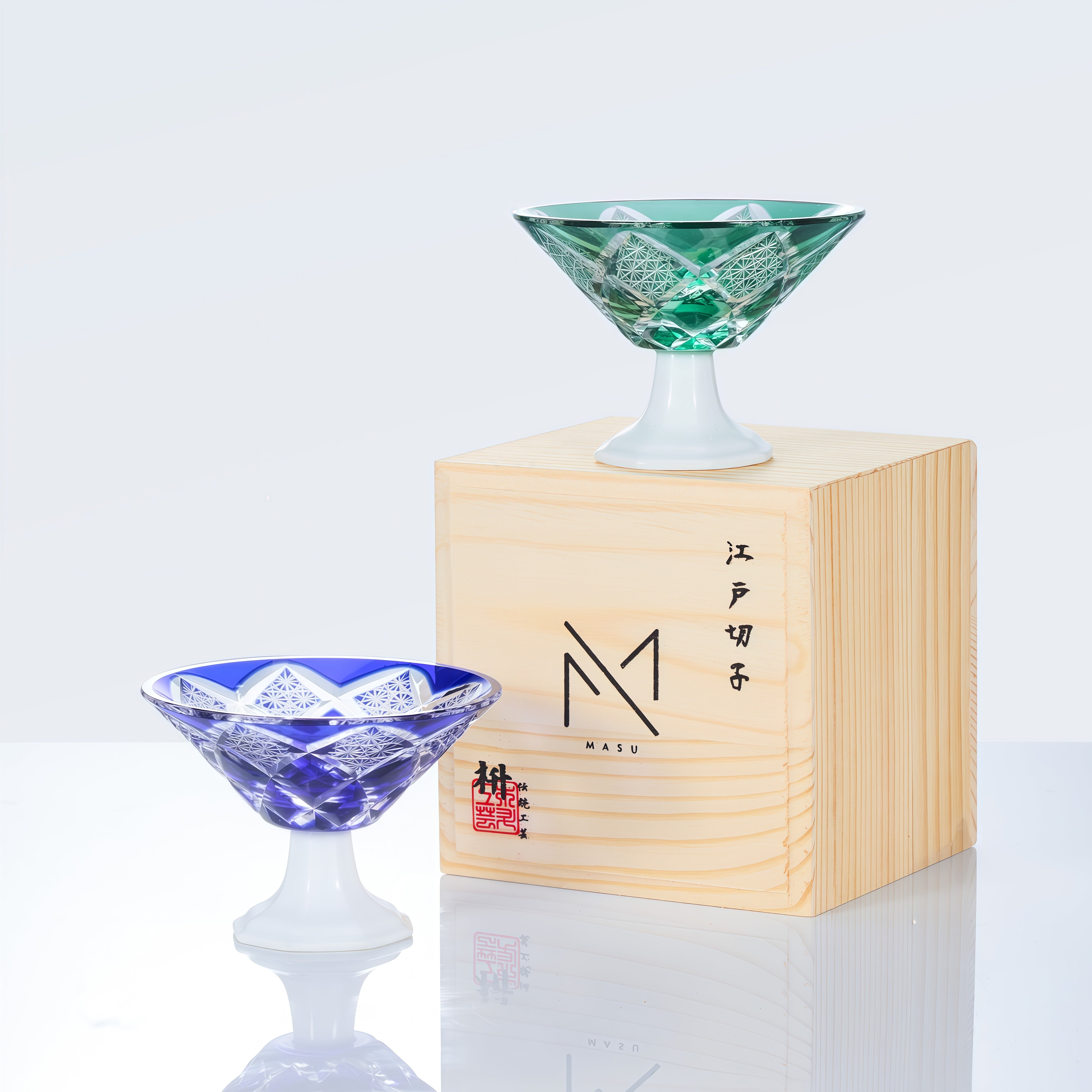Edo Kiriko Handcrafted Kohaku Sake Glass Collection