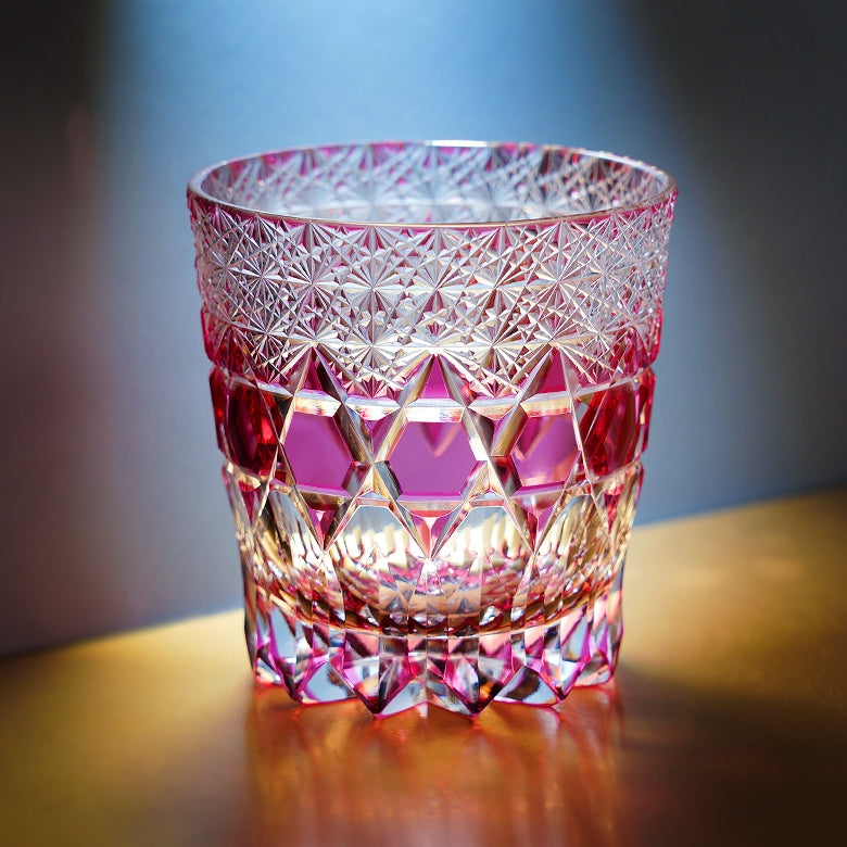 Edo Kiriko Handcrafted Rose Fluorite Whisky Glass With Wooden Box