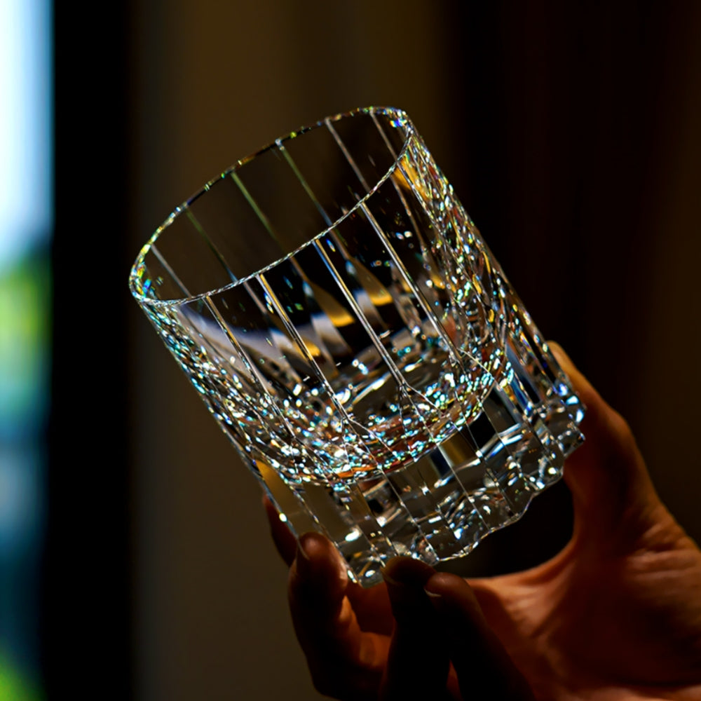 Edo Kiriko Handcrafted Crystal Royale Iridescent Whisky Glass with Wooden Box