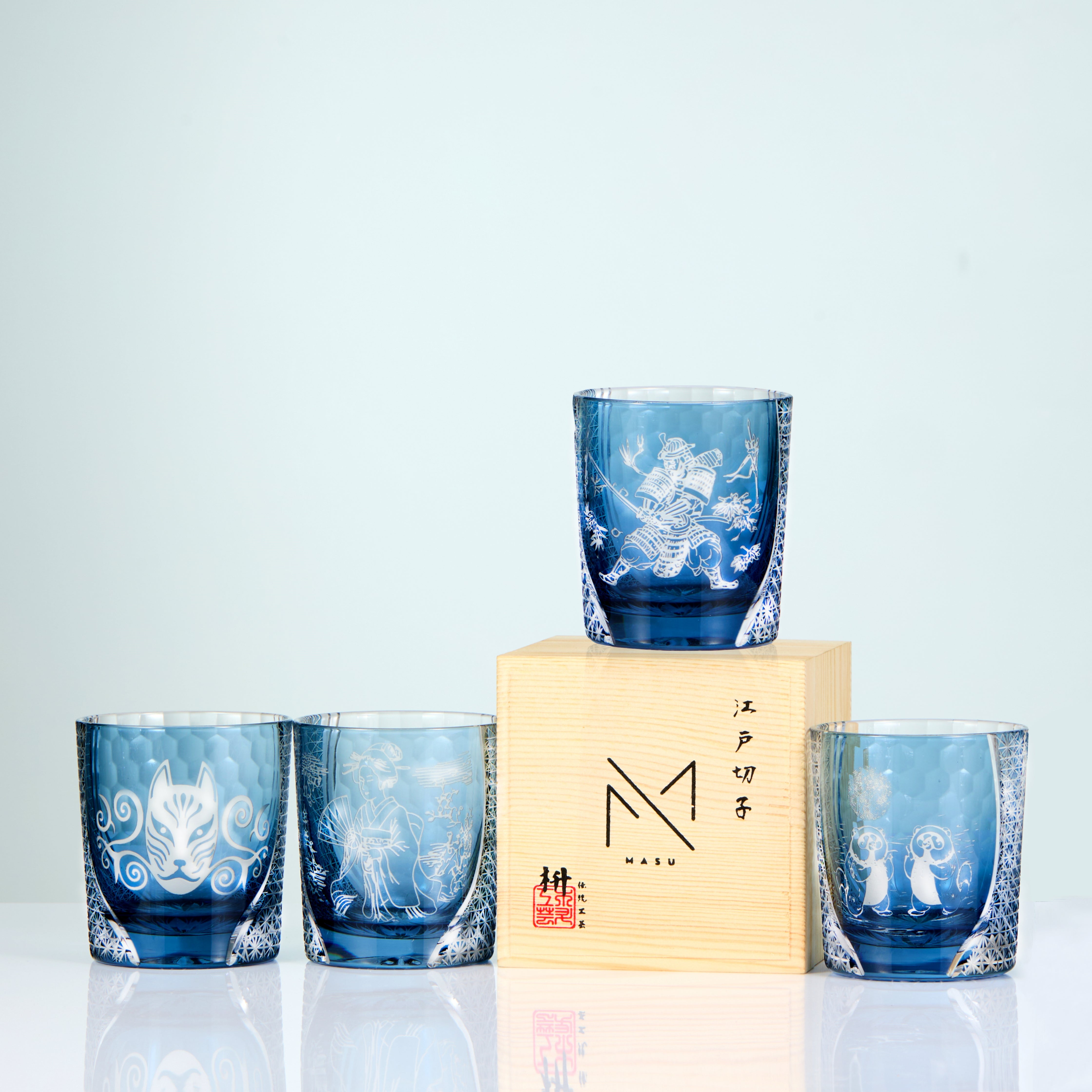 Edo Kiriko Handcrafted Aoi Monogatari Whisky Glass Collection