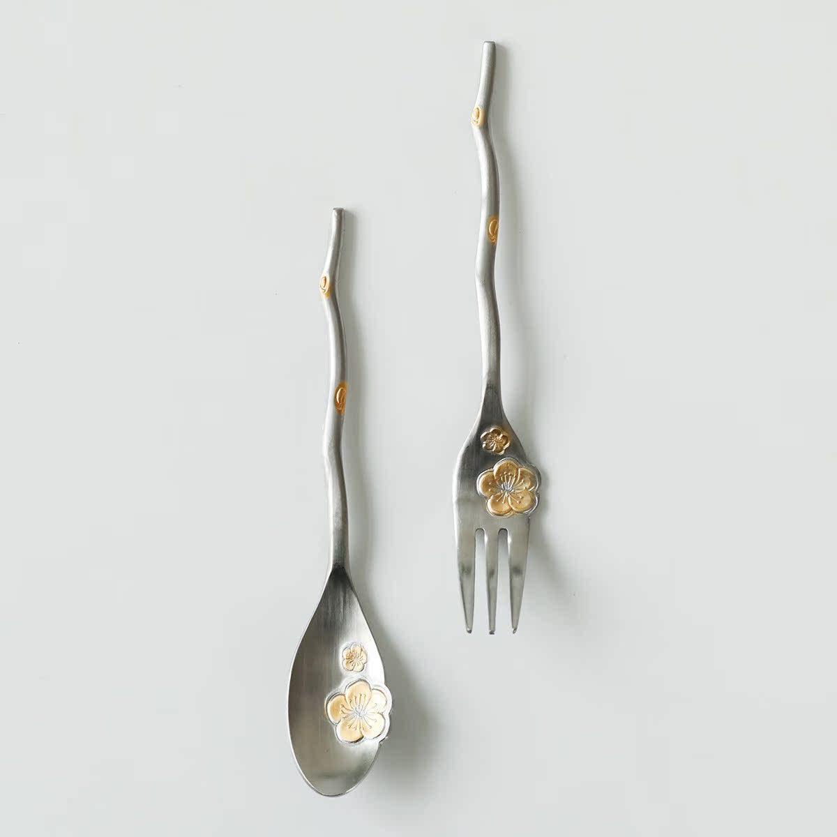 Japanese Sakura Stainless Steel Dessert Spoon and Fork Collection