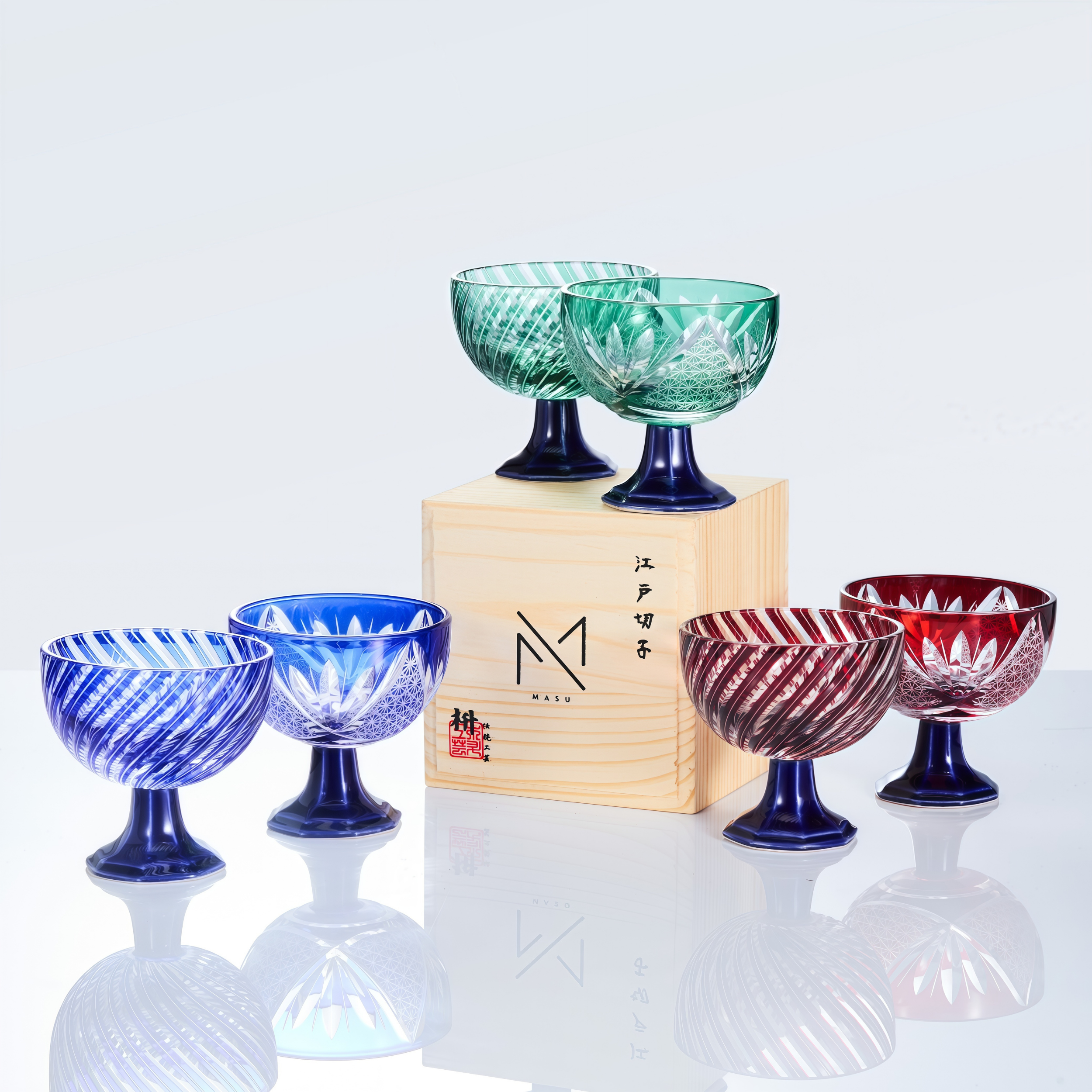 Edo Kiriko Handcrafted Takadai Komon Sake Glass Collection