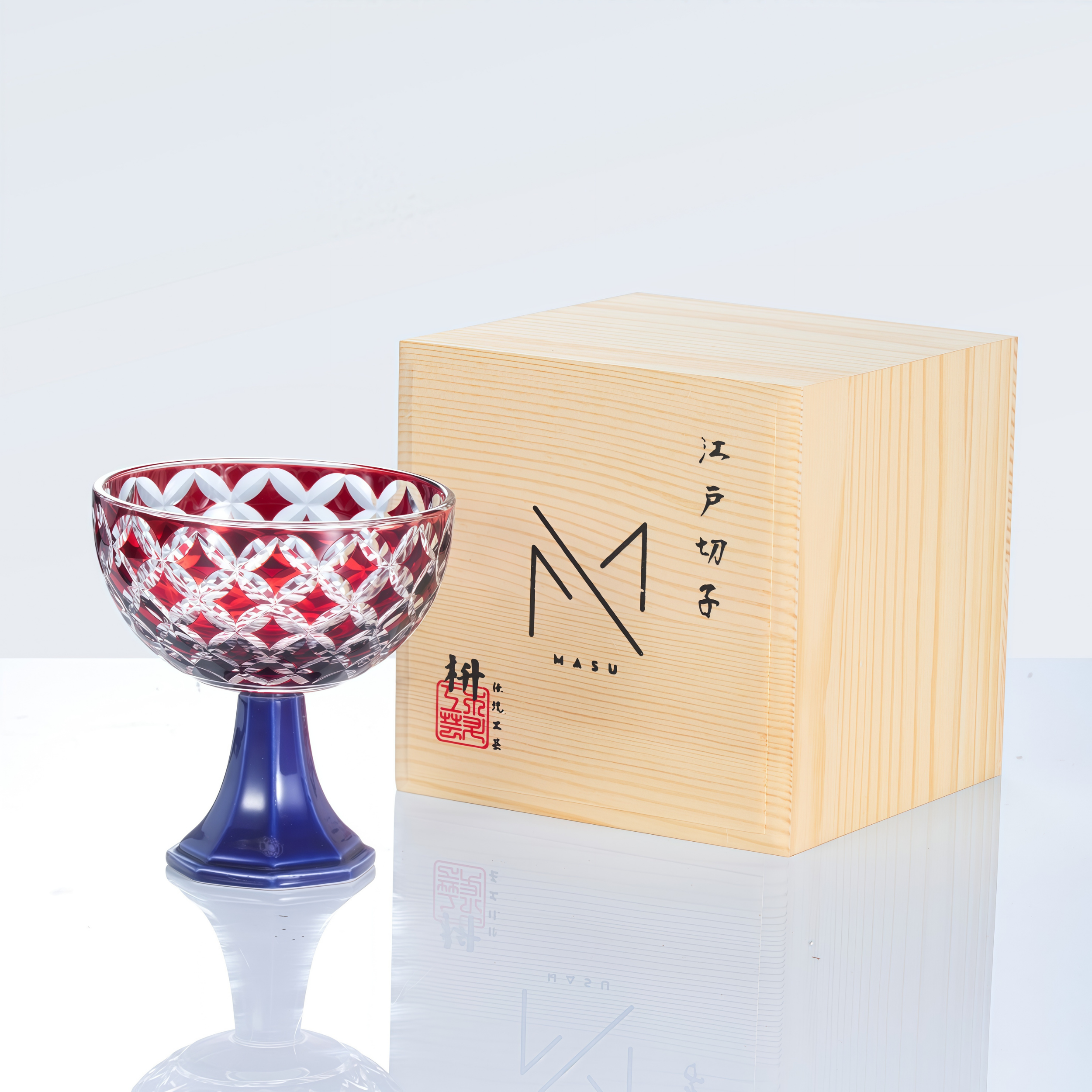 Edo Kiriko Handcrafted Takadai Komon Grand Sake Glass Collection