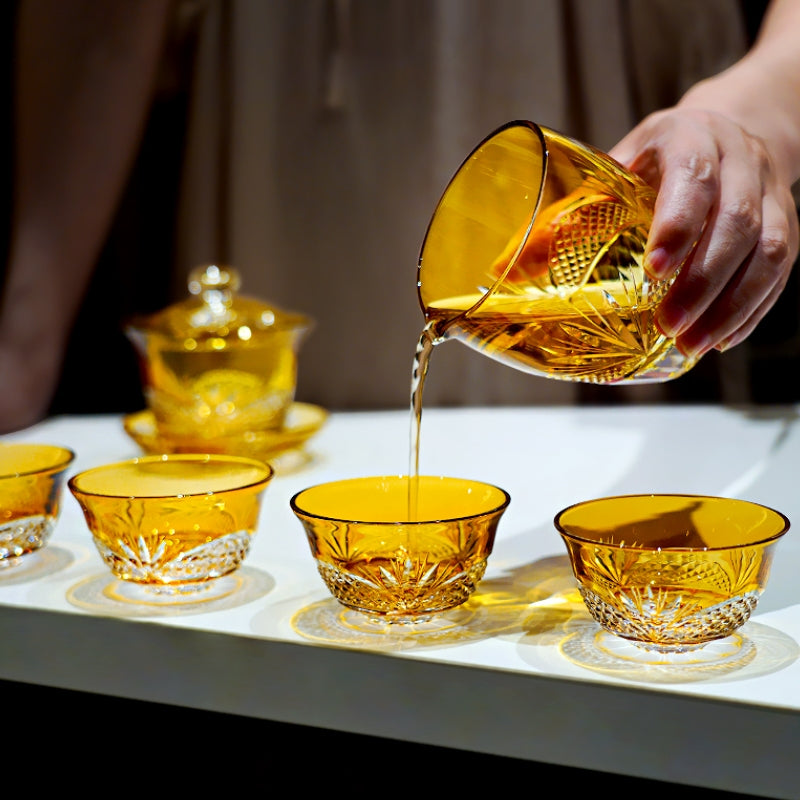 Amber Chrysanthemum Handcrafted Tea Set