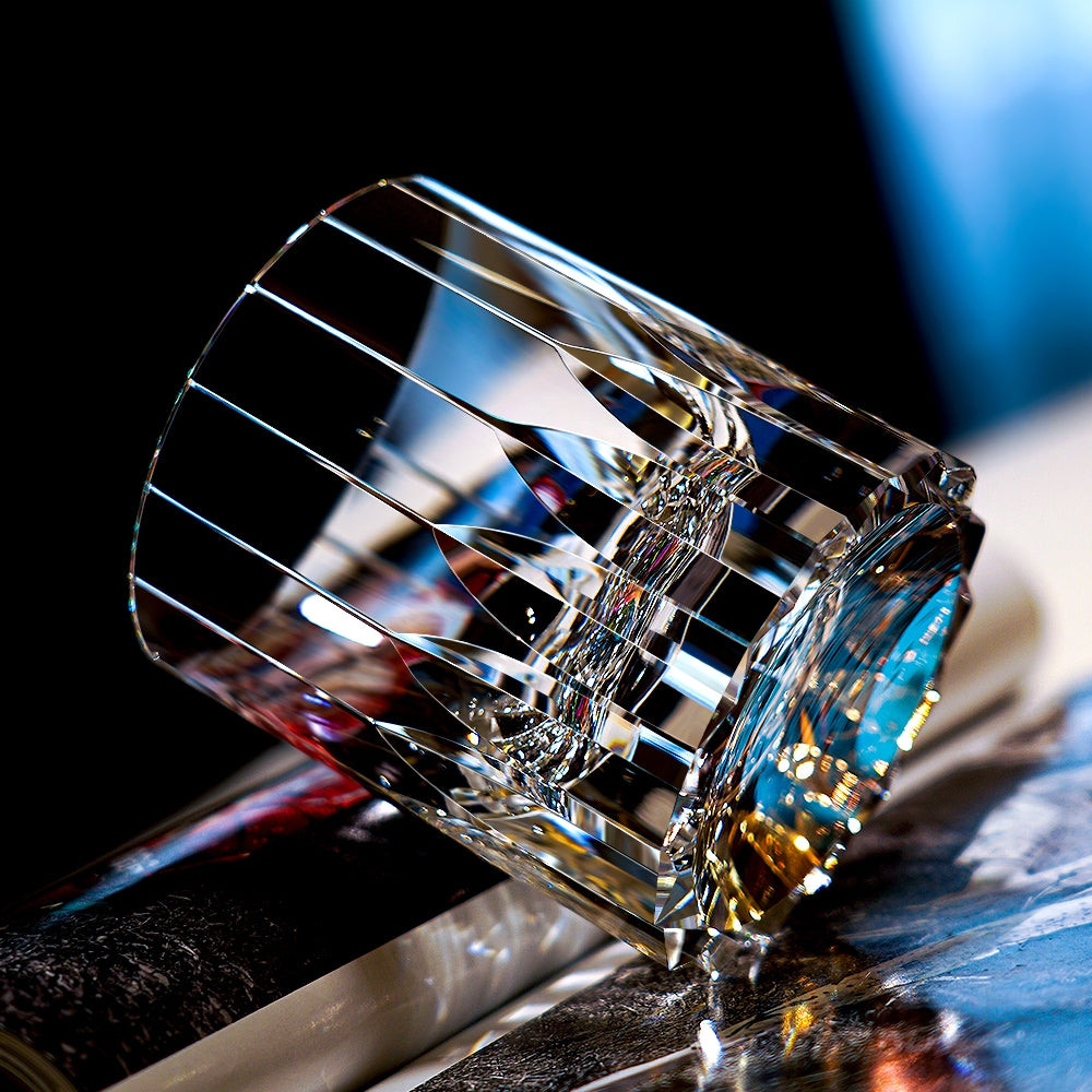 Edo Kiriko Handcrafted Crystal Royale Iridescent Whisky Glass with Wooden Box