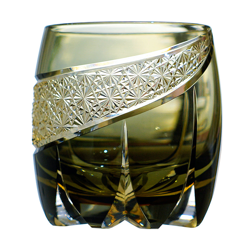 Edo Kiriko Handcrafted Obsidian Lightning Whisky Glass With Wooden Box