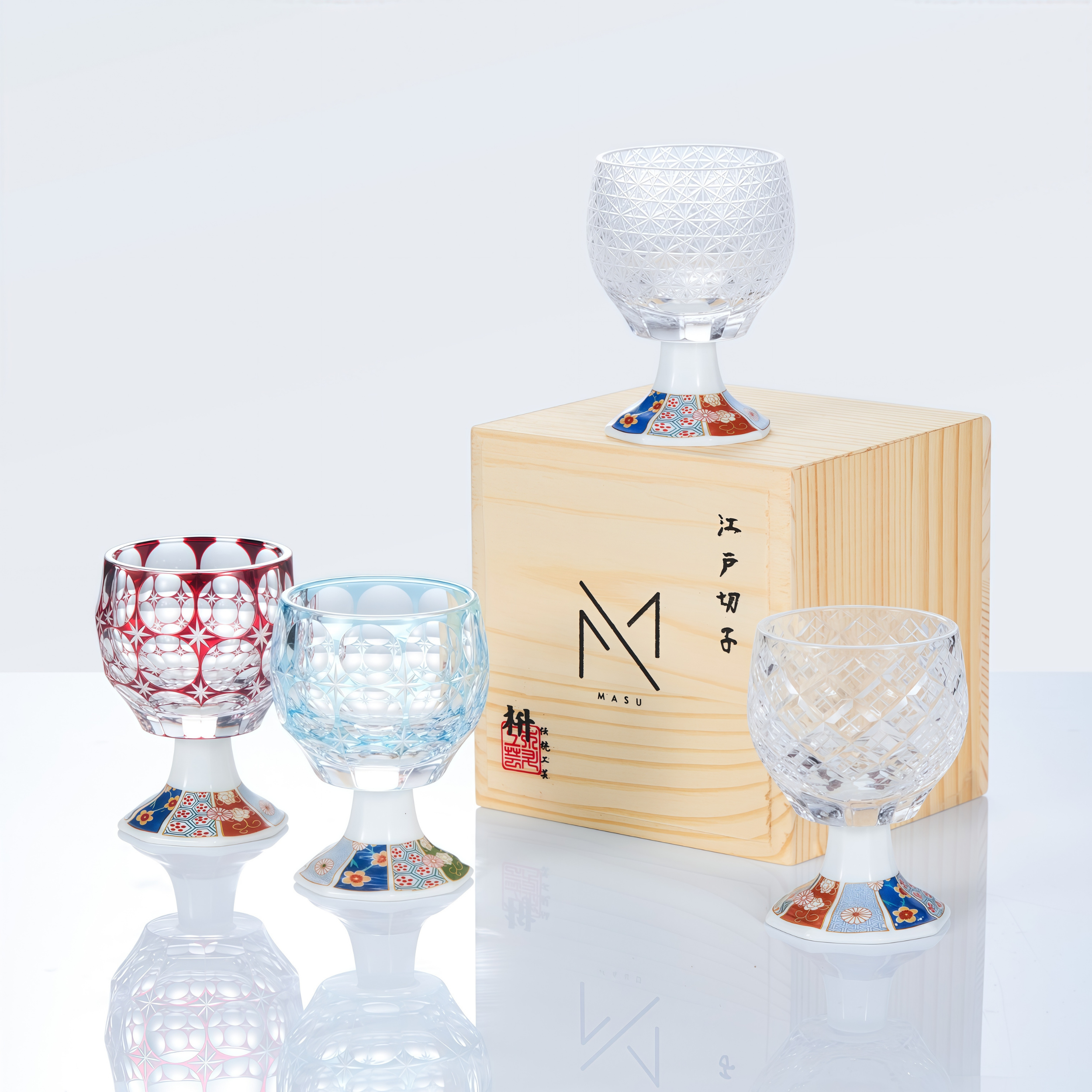 Edo Kiriko Handcrafted Kazaridai Goblet Glass Collection