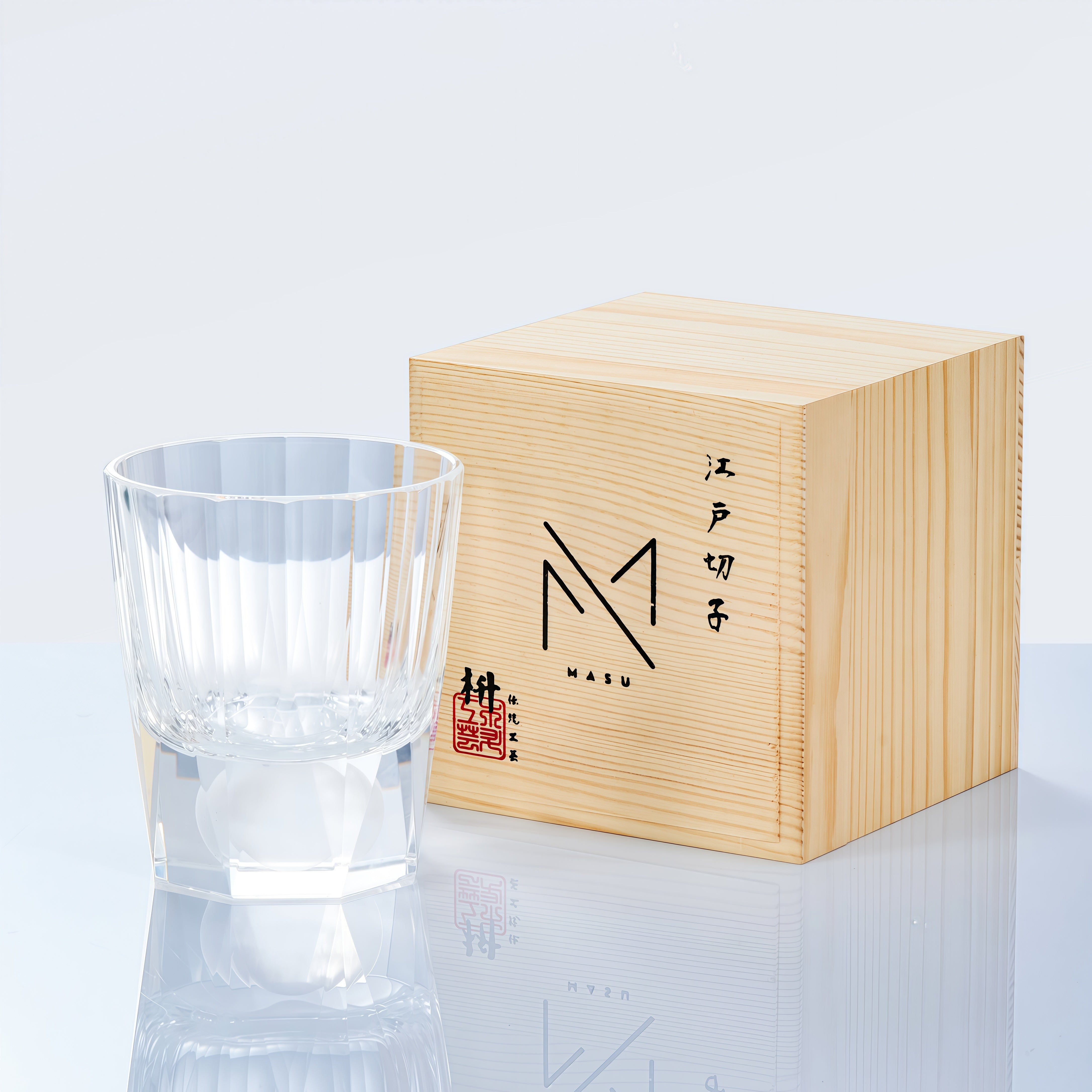 Edo Kiriko Handcrafted Tsukikage Glass With Wooden Box - MASU