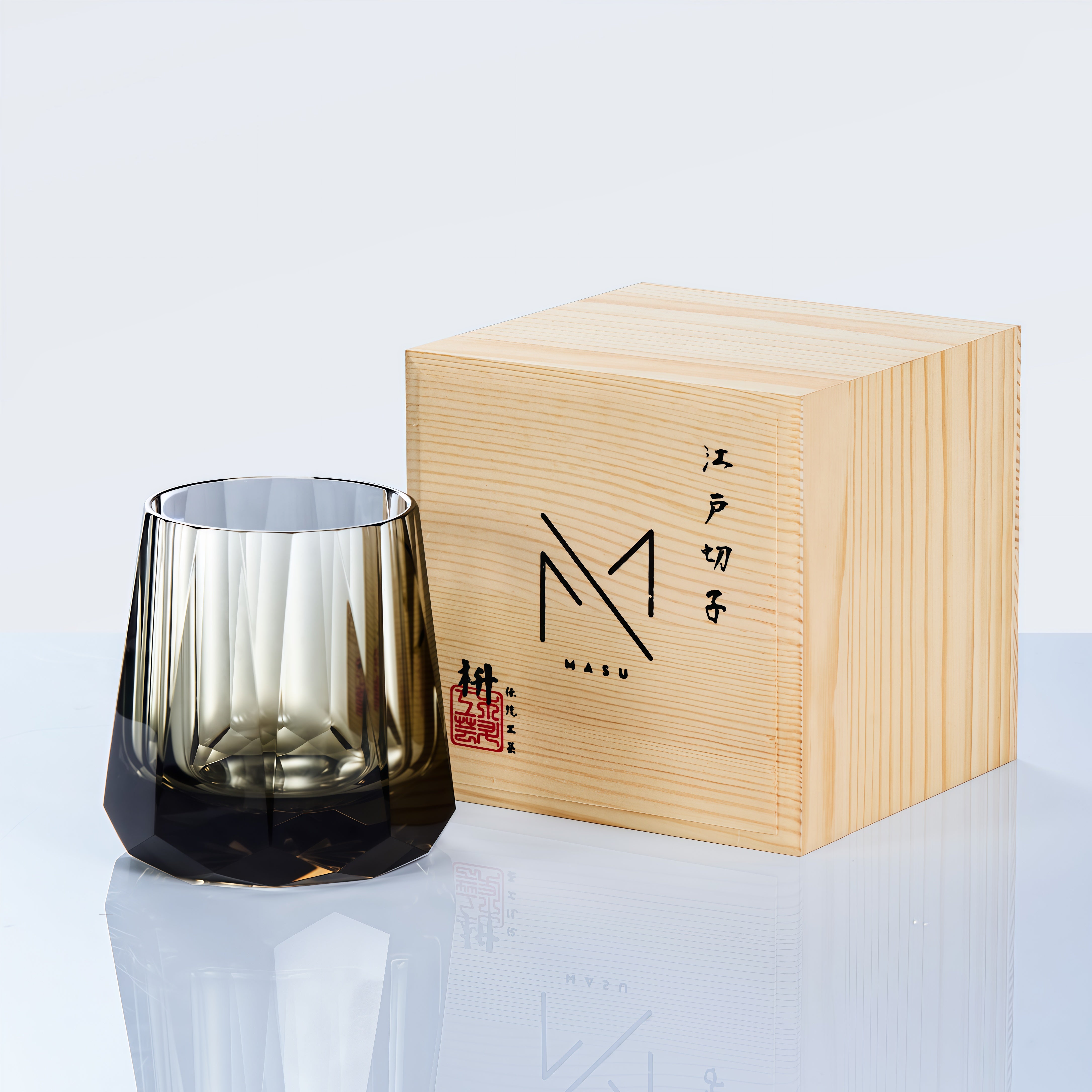 Edo Kiriko Handcrafted Kage Hana Whisky Glass With Wooden Box