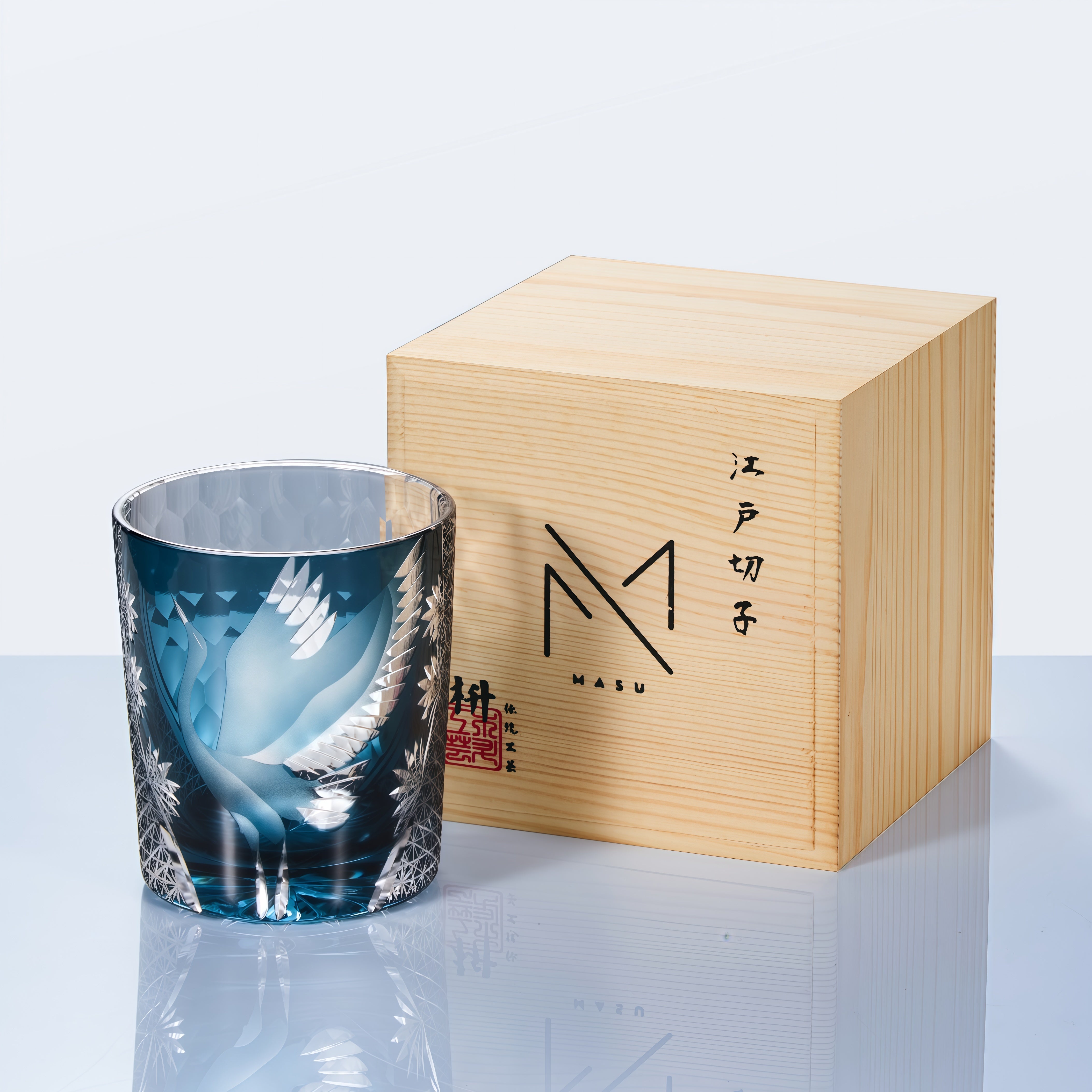 Edo Kiriko Handcrafted Soaring Crane Whisky Glass With Wooden Box