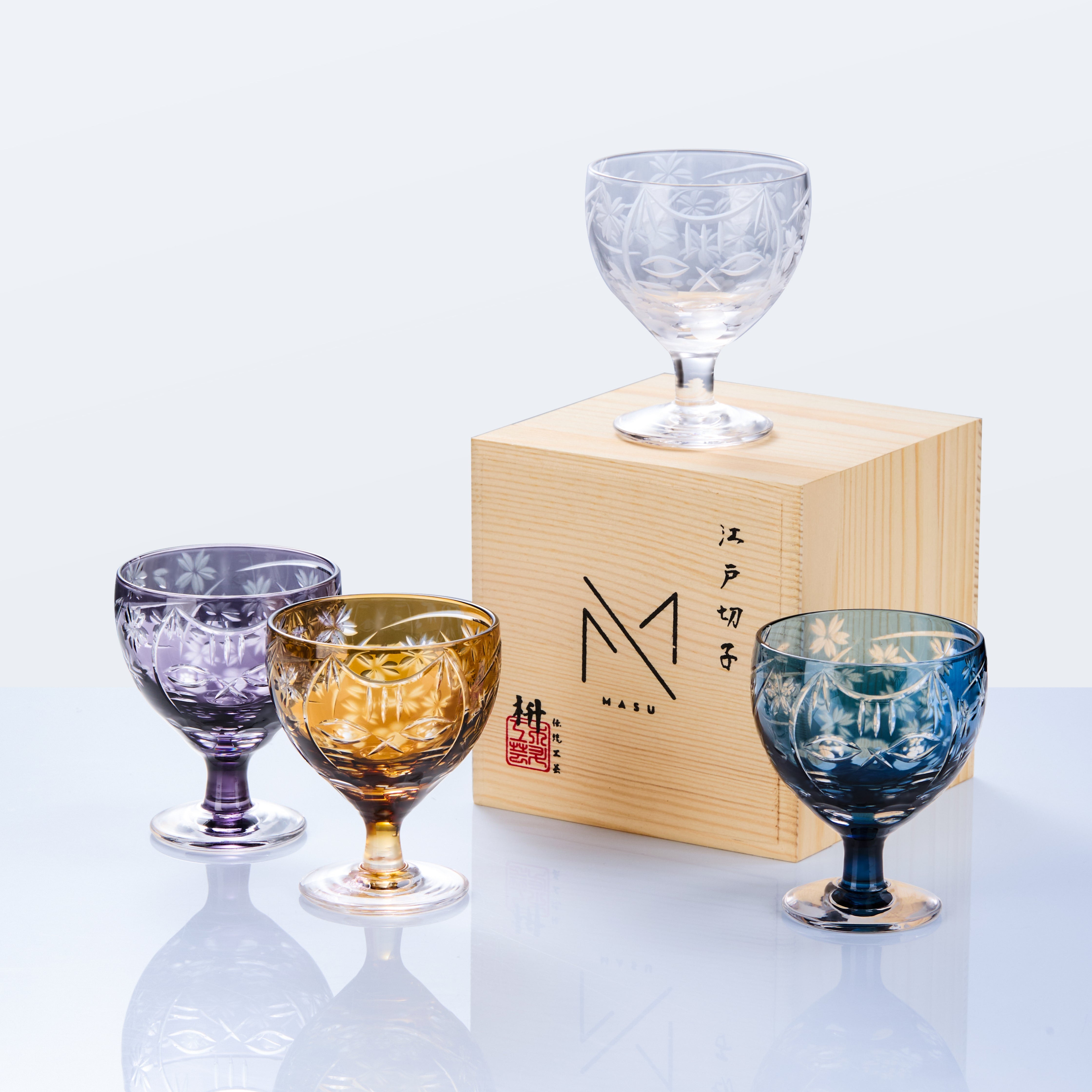 Edo Kiriko Handcrafted Sakura no Kaze Rounded Goblet Glass Collection