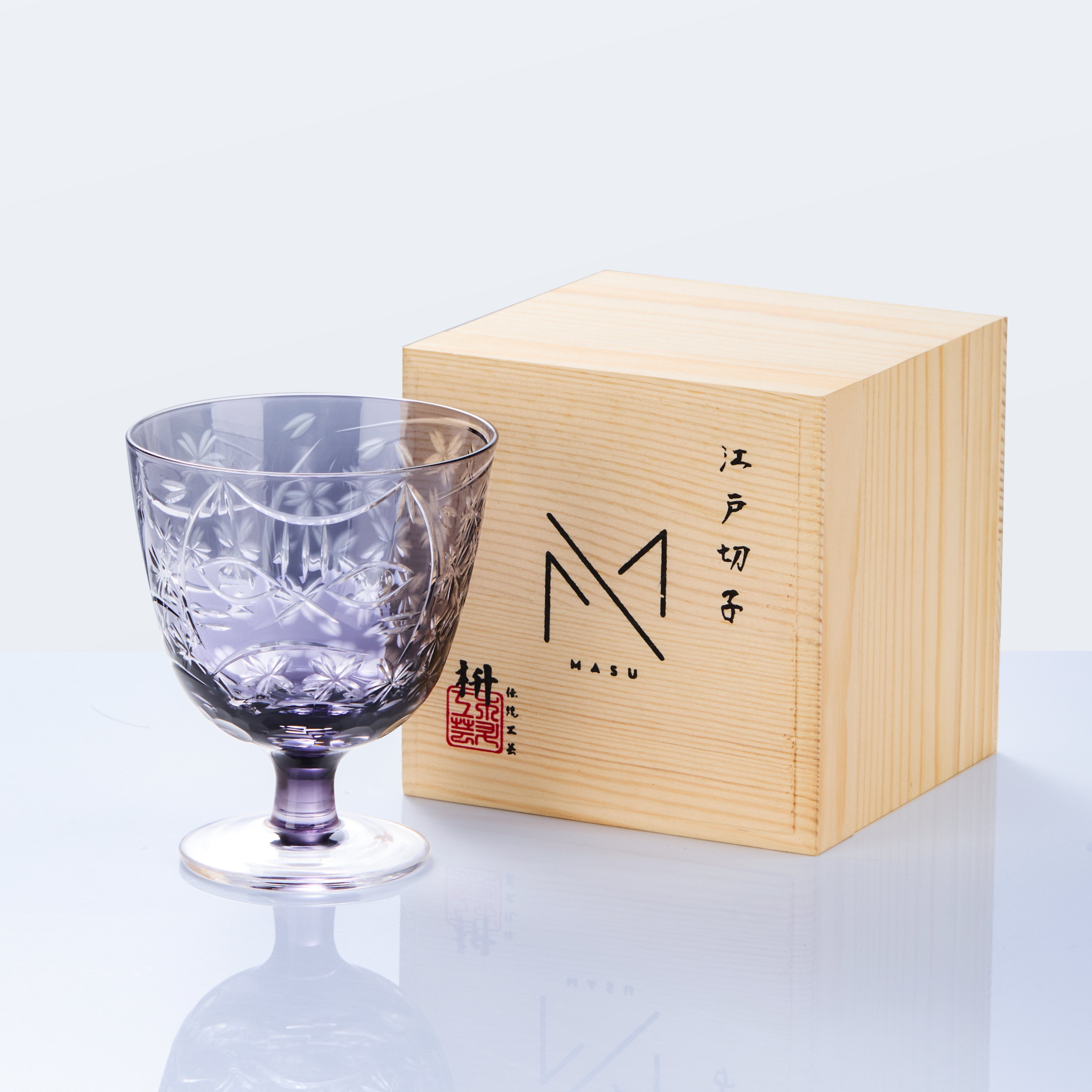Edo Kiriko Handcrafted Sakura Nami Slim Goblet Glass Collection - MASU