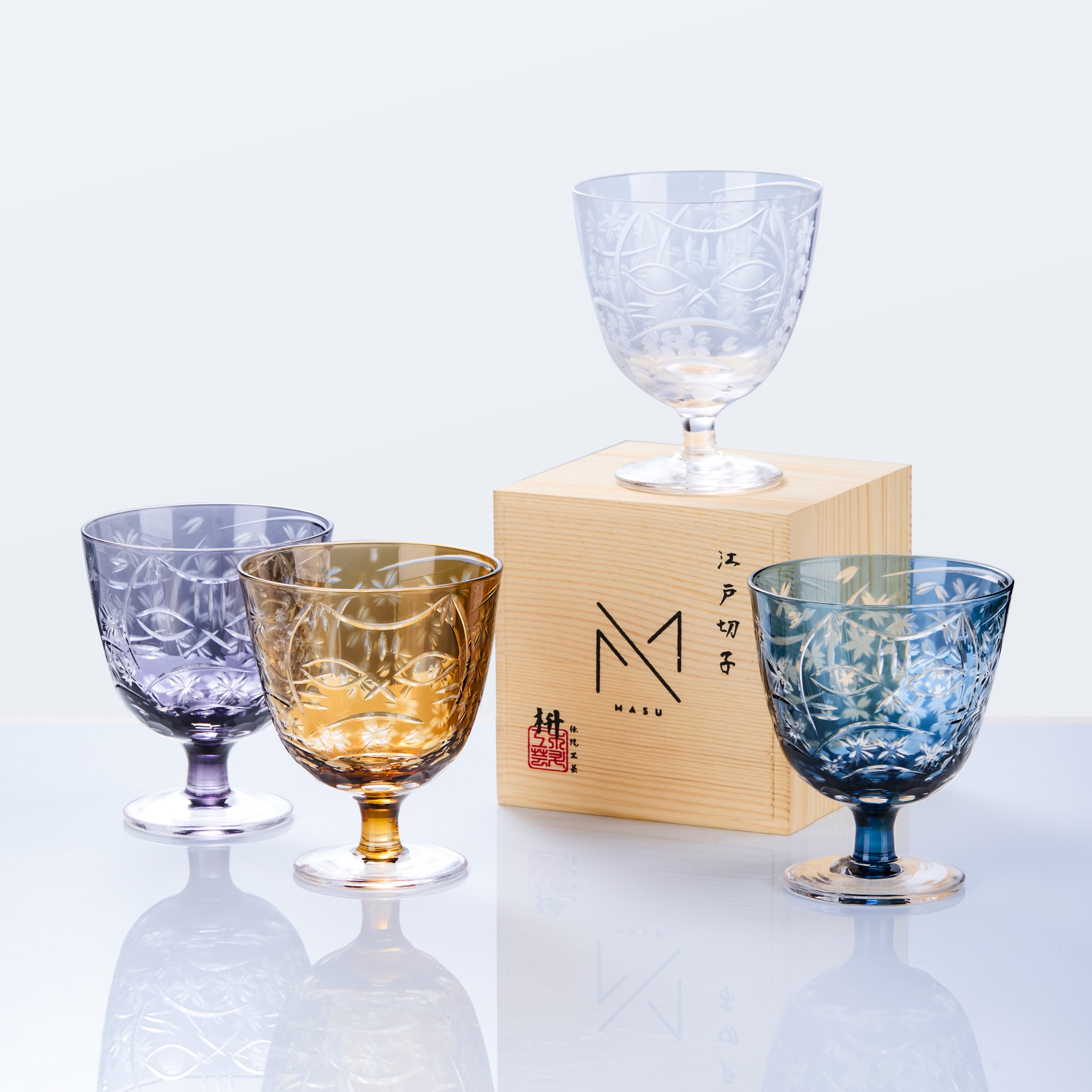 Edo Kiriko Handcrafted Sakura Nami Slim Goblet Glass Collection - MASU